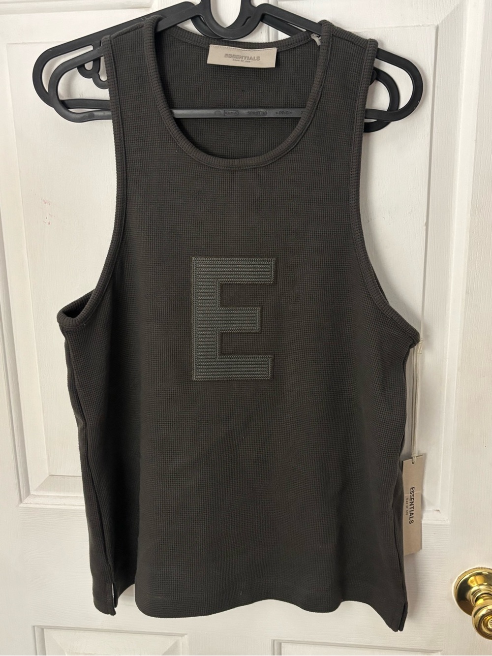 Essentials Black Waffle-Knit Tank with Branded Tag